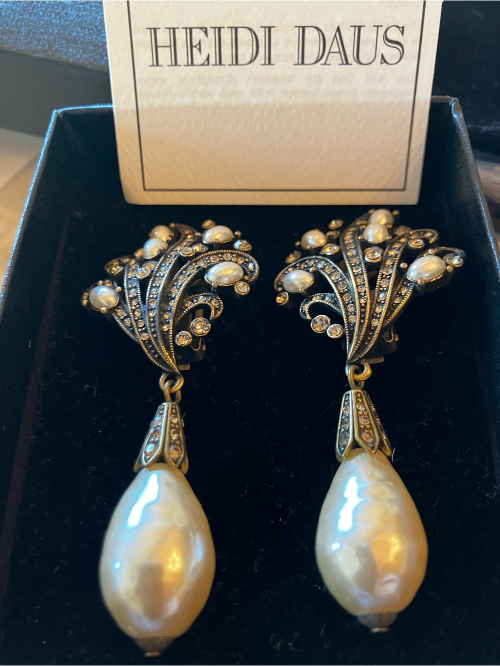 Heidi Daus Gold-tone Pearl Drop Earrings with Crystal Accents